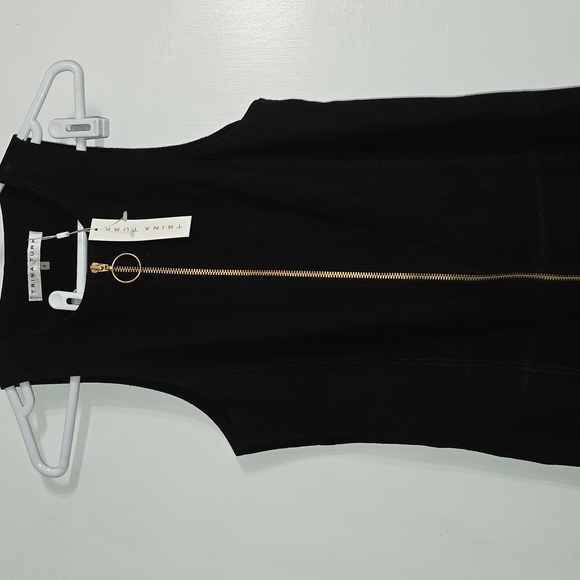 Trina Turk Black Goat Leather Zip Front Sheath Dress Size 4 NWT - Picture 2 of 8